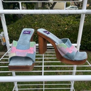 Baci Pastel Colorblock Suede Platform Mules